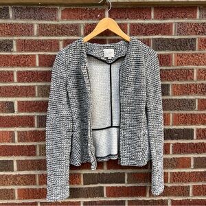 LOFT Cream and Black Tweed  Full Zip Up Peplum Back Blazer Jacket